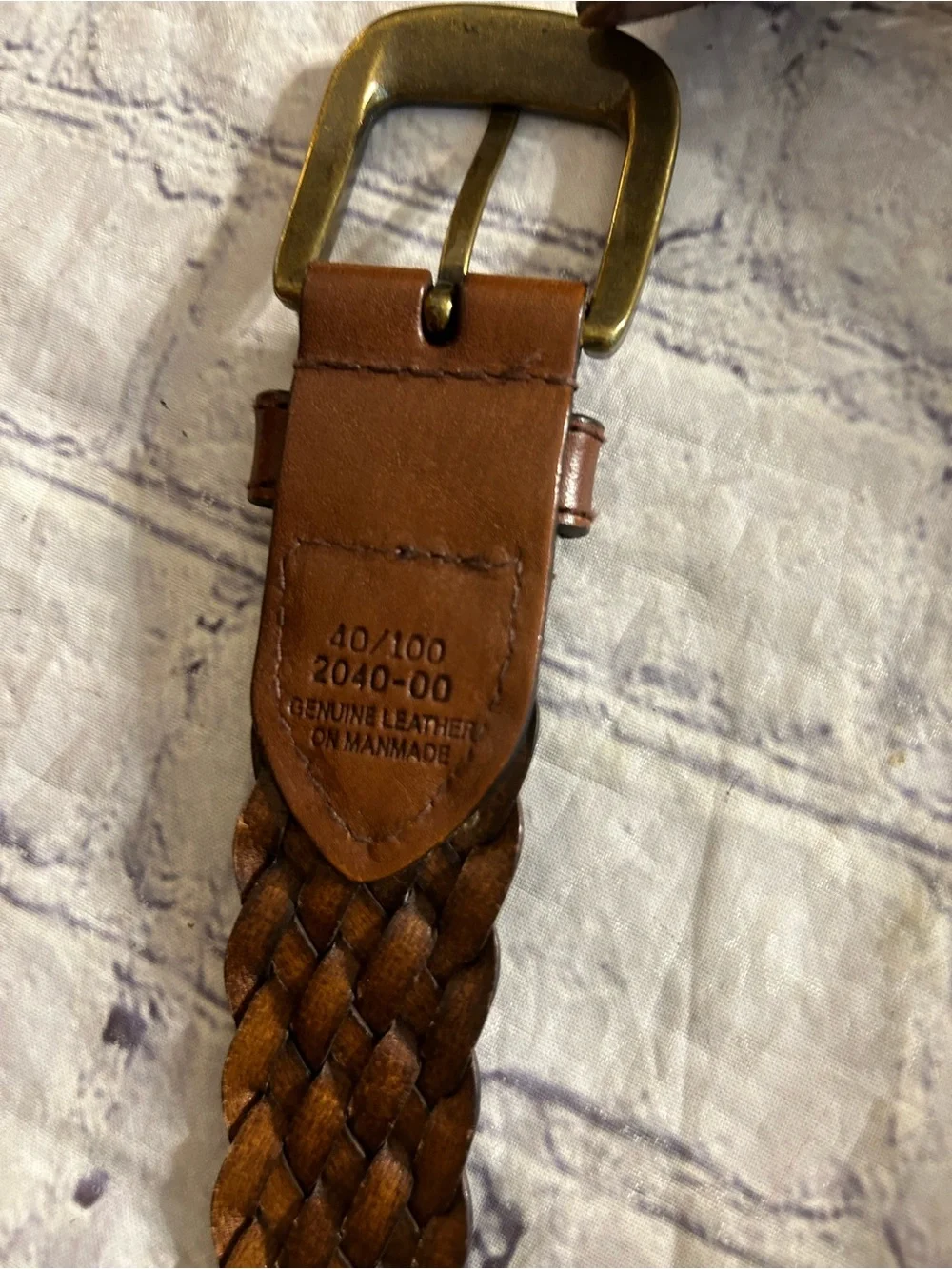 VINTAGE LOT OF (2) BROWN LEATHER BRAIDED BRASS BUCKLE MENS BELTS SIZE VTG 40